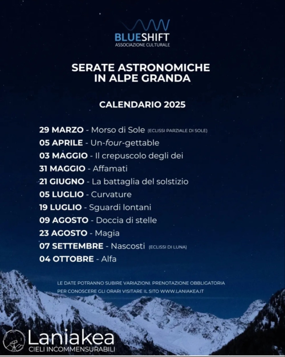 Immagine Evento Serate astronomiche in Alpe Granda | Calendario Valtellinese