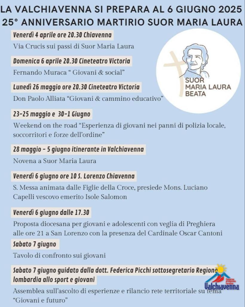 Immagine Evento Anniversario Martirio Suor Maria Laura | Calendario Valtellinese