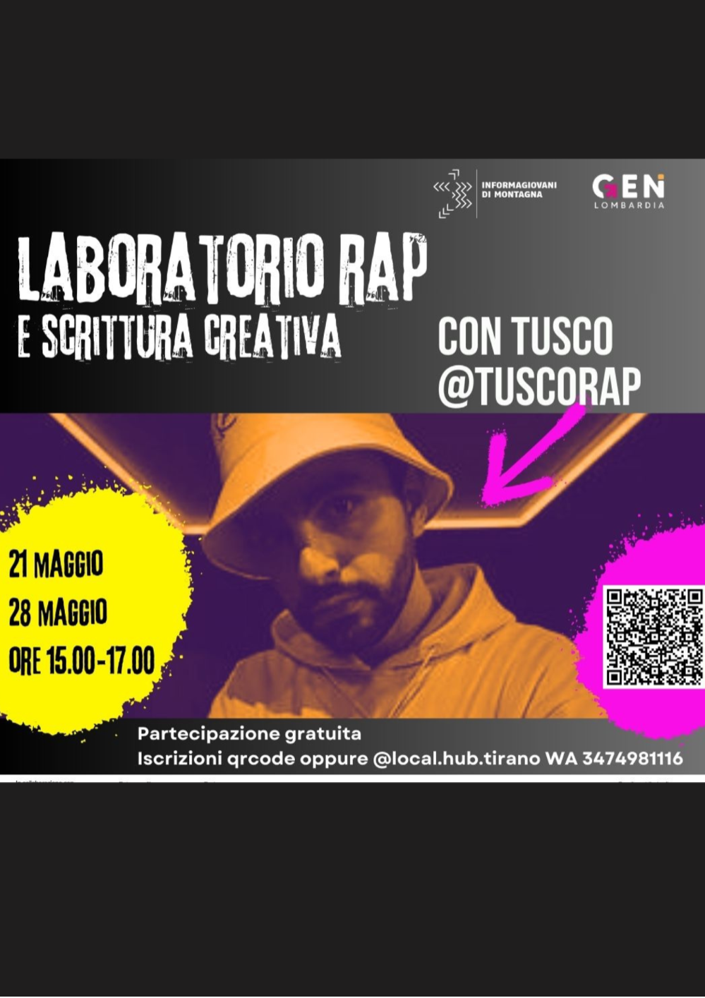 Immagine Evento Laboratorio rap e scrittura creativa con Tusco | Calendario Valtellinese