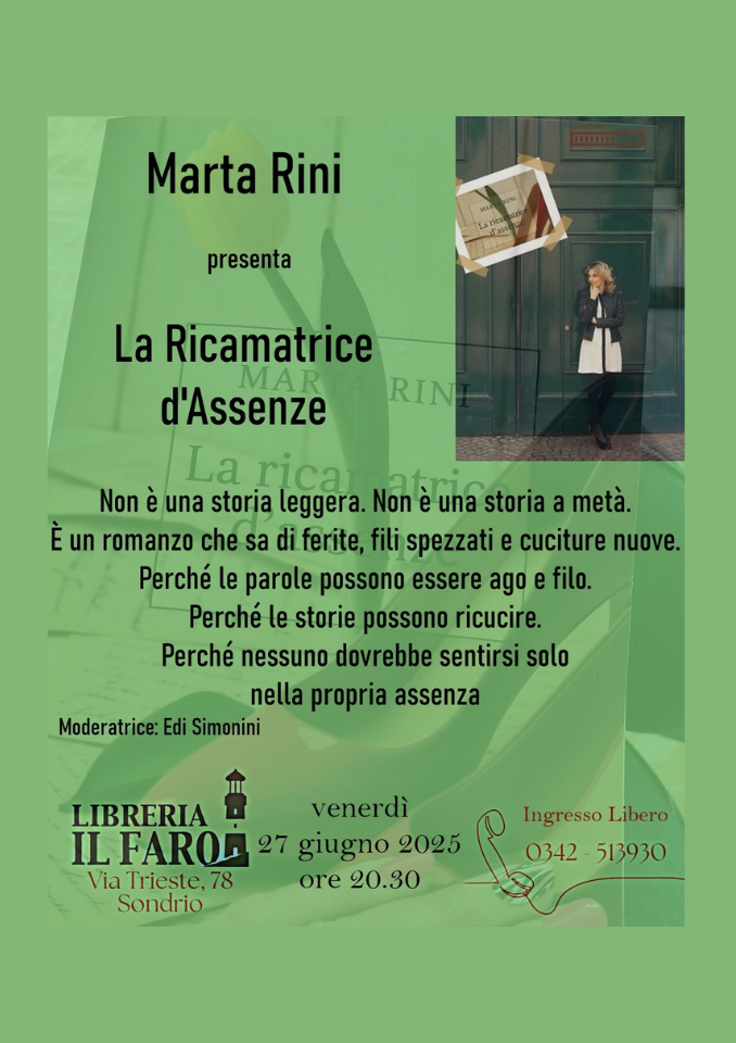 Immagine Evento Presentazione del libro “La Ricamatrice d’Assenze” | Calendario Valtellinese