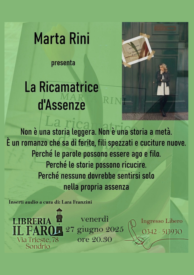 Immagine Evento Presentazione del libro “La Ricamatrice d’Assenze” | Calendario Valtellinese
