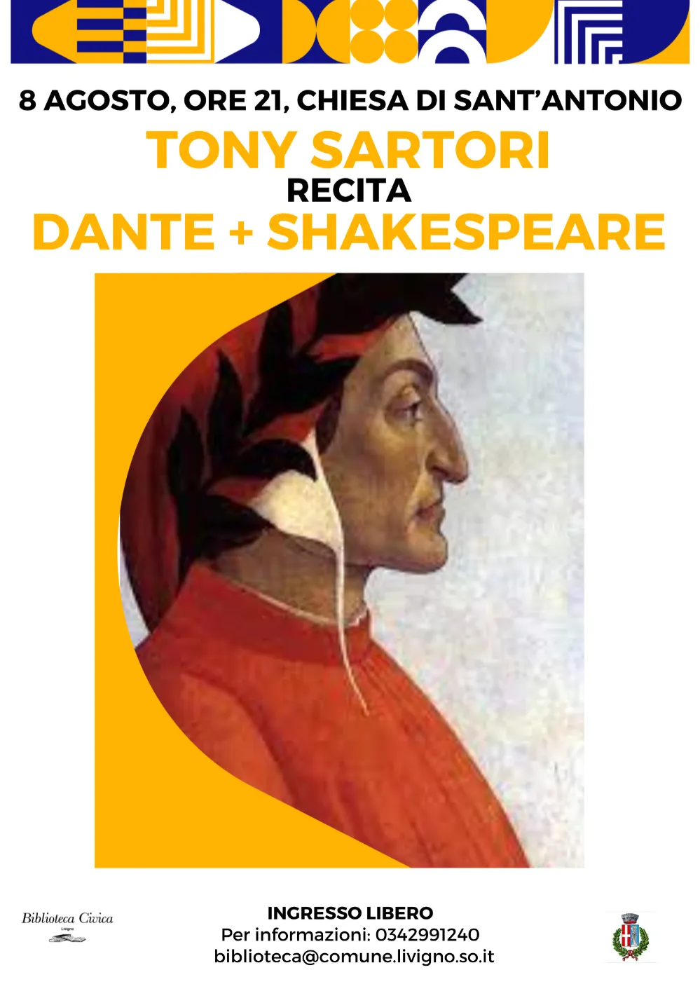 Immagine Evento Tony Sartori recita Dante + Shakespeare | Calendario Valtellinese