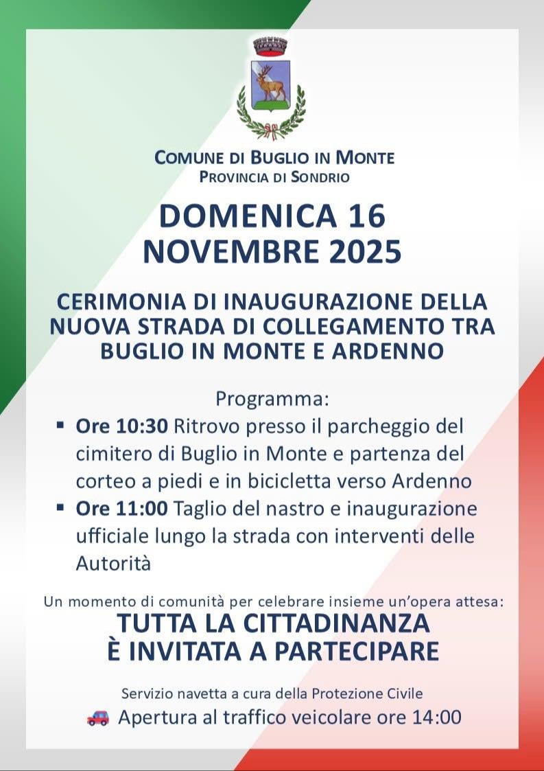 Immagine Evento Cerimonia di inaugurazione della nuova strada Buglio in Monte – Ardenno | Calendario Valtellinese
