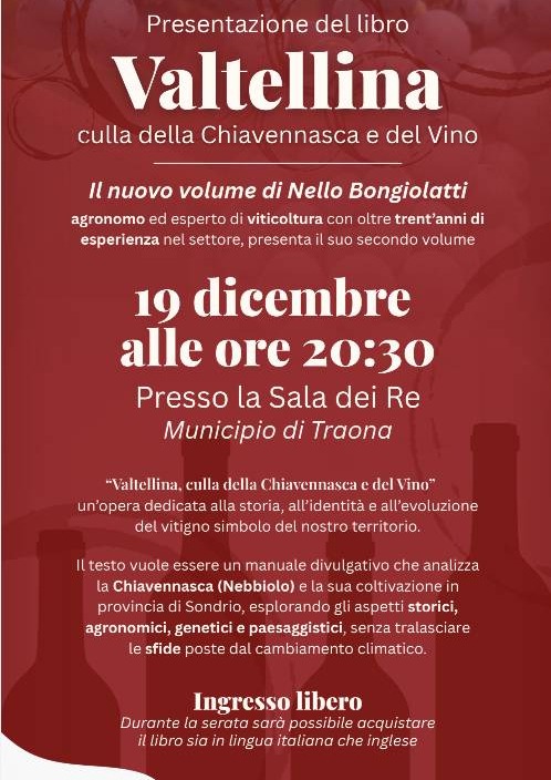 Immagine Evento Presentazione del libro “Valtellina, culla della Chiavennasca e del Vino” | Calendario Valtellinese