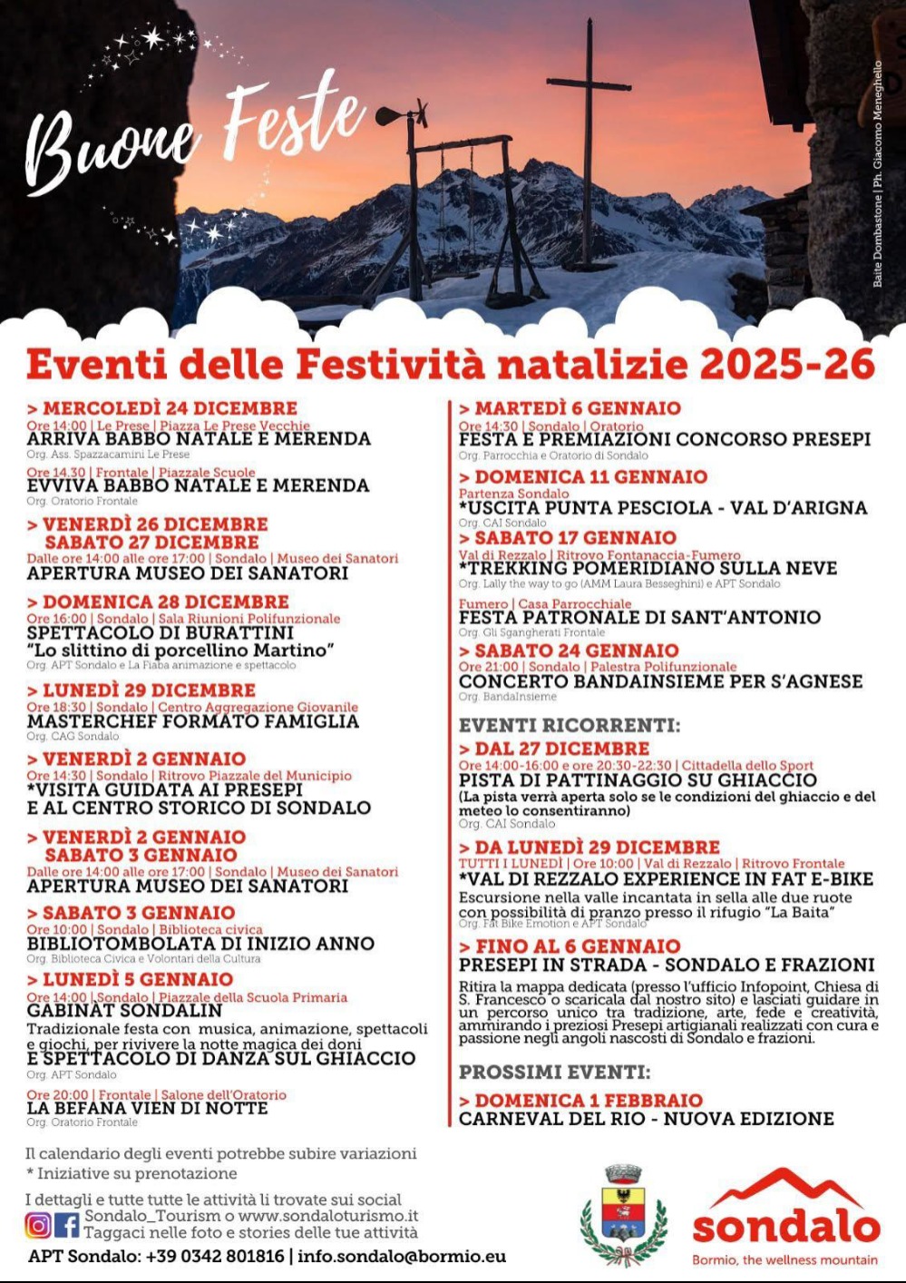 Immagine Evento Eventi delle Festività Natalizie 2025/2026 a Sondalo | Calendario Valtellinese