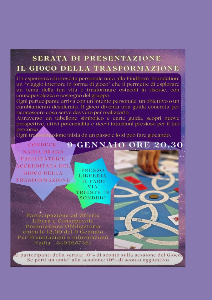 Immagine Evento Serata di presentazione il gioco della trasformazione | Calendario Valtellinese