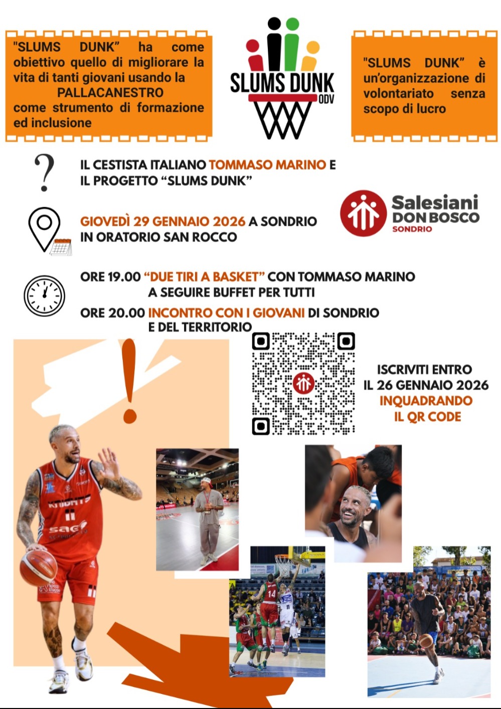Immagine Evento Tommaso Marino a Sondrio per il Progetto "Slums Dunk" | Calendario Valtellinese
