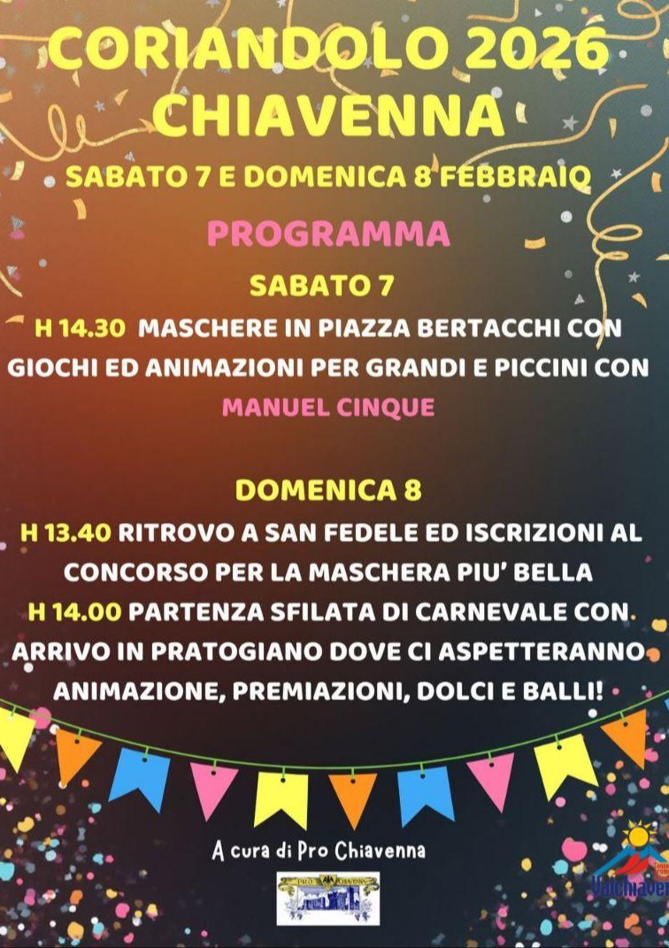 Immagine Evento Coriandolo 2026 Chiavenna | Calendario Valtellinese