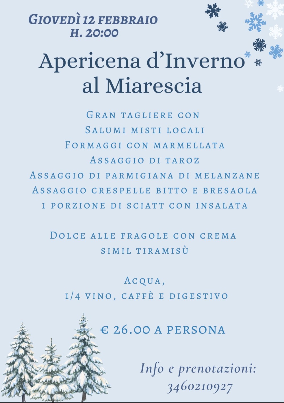Immagine Evento Apericena d’Inverno al Miarescia | Calendario Valtellinese
