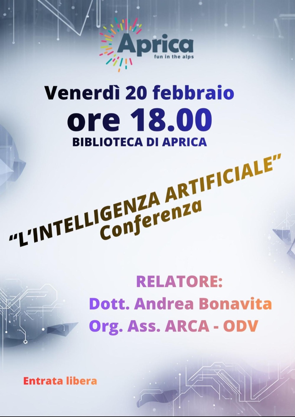 Immagine Evento Conferenza "L'intelligenza artificiale" | Calendario Valtellinese