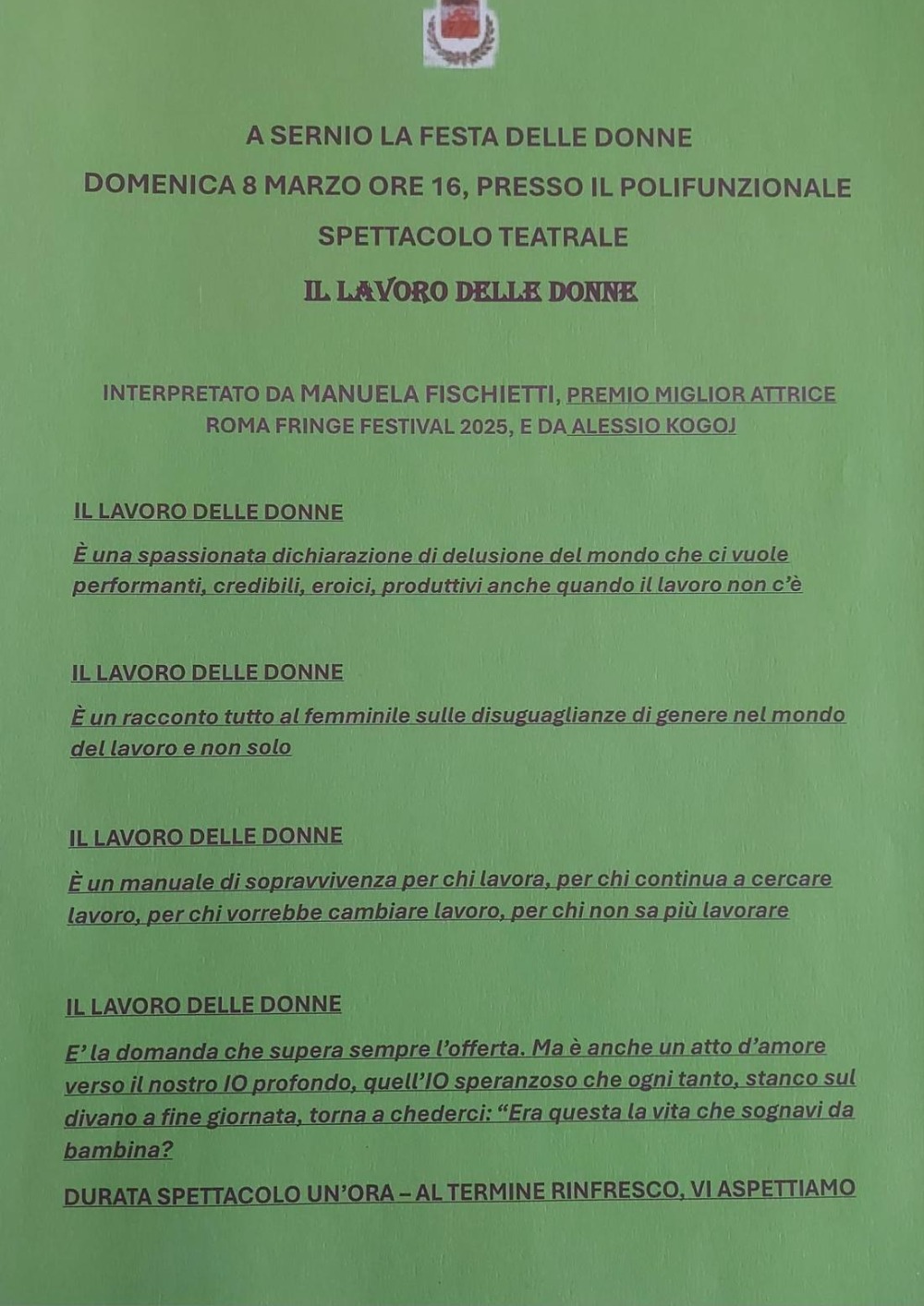 Immagine Evento Spettacolo teatrale "Il lavoro delle donne" | Calendario Valtellinese