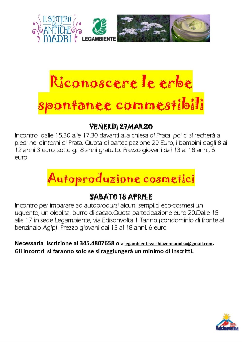 Immagine Evento Riconoscere le erbe spontanee commestibili - Autoproduzione cosmetica | Calendario Valtellinese
