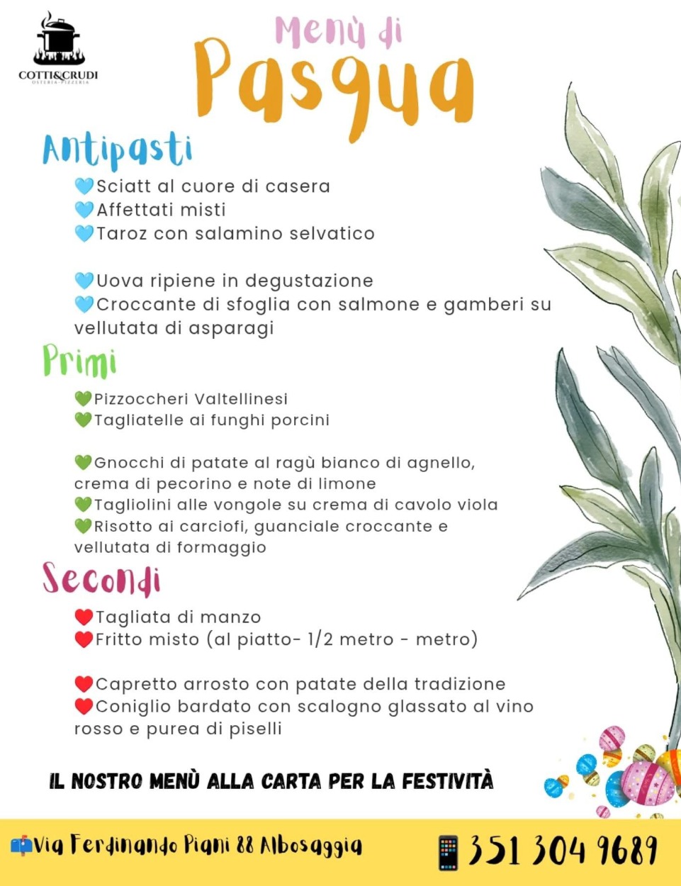 Immagine Evento Pasqua da Cotti&Crudi | Calendario Valtellinese
