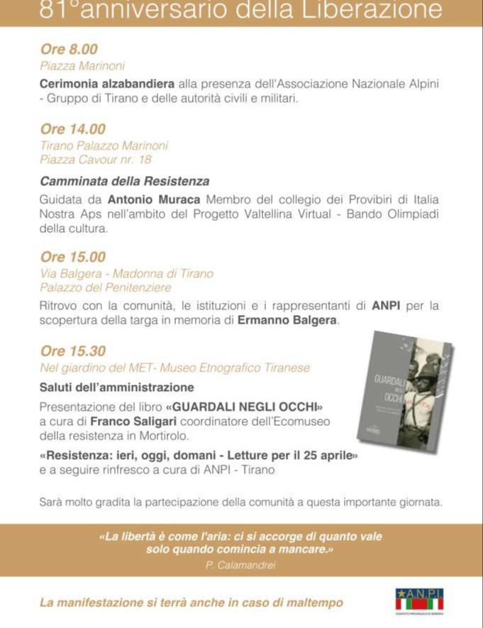 Immagine Evento 81° anniversario della Liberazione | Calendario Valtellinese