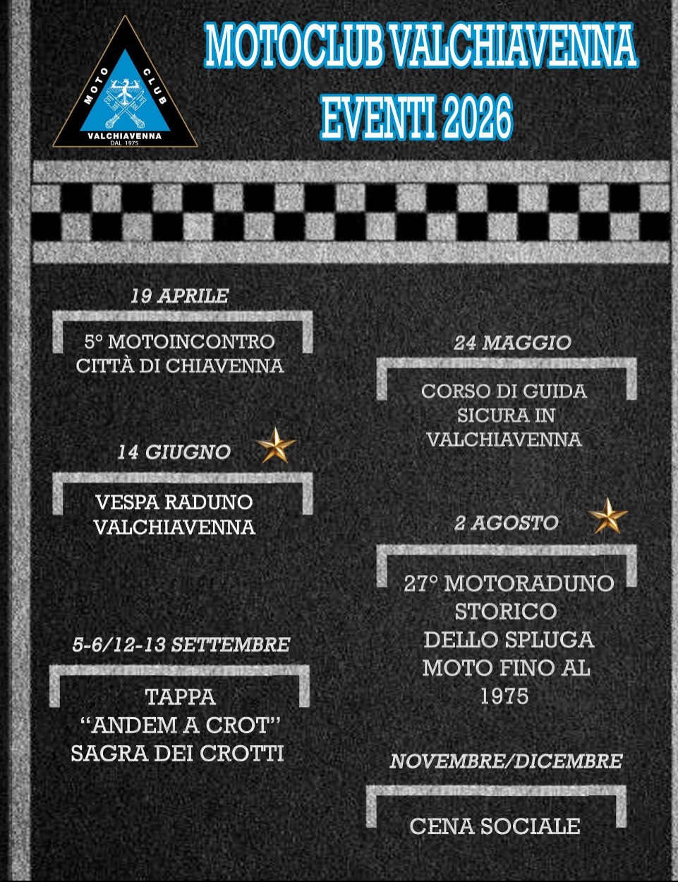 Immagine Evento Eventi 2026 del Motoclub Valchiavenna in Valchiavenna | Calendario Valtellinese