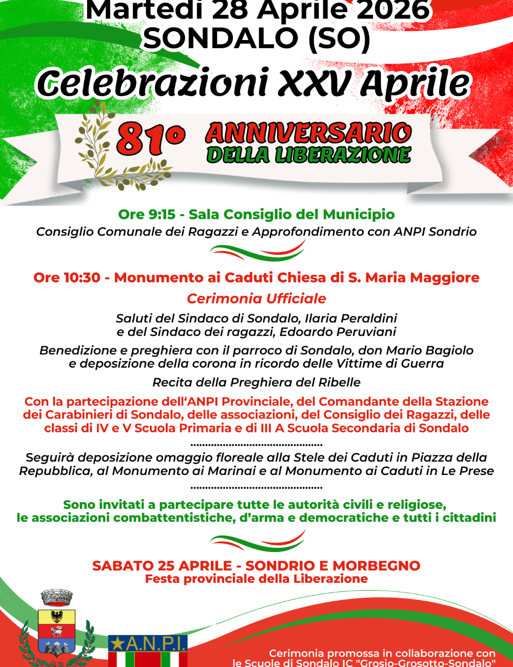 Immagine Evento Celebrazioni del XXV Aprile a Sondalo | Calendario Valtellinese