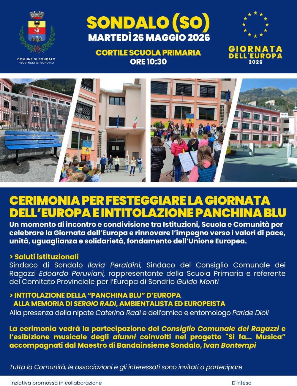 Immagine Evento Giornata dell’Europa 2026 e intitolazione Panchina Blu | Calendario Valtellinese