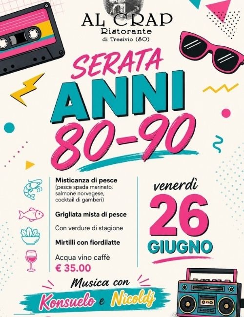 Immagine Evento Serata anni 80-90 | Calendario Valtellinese