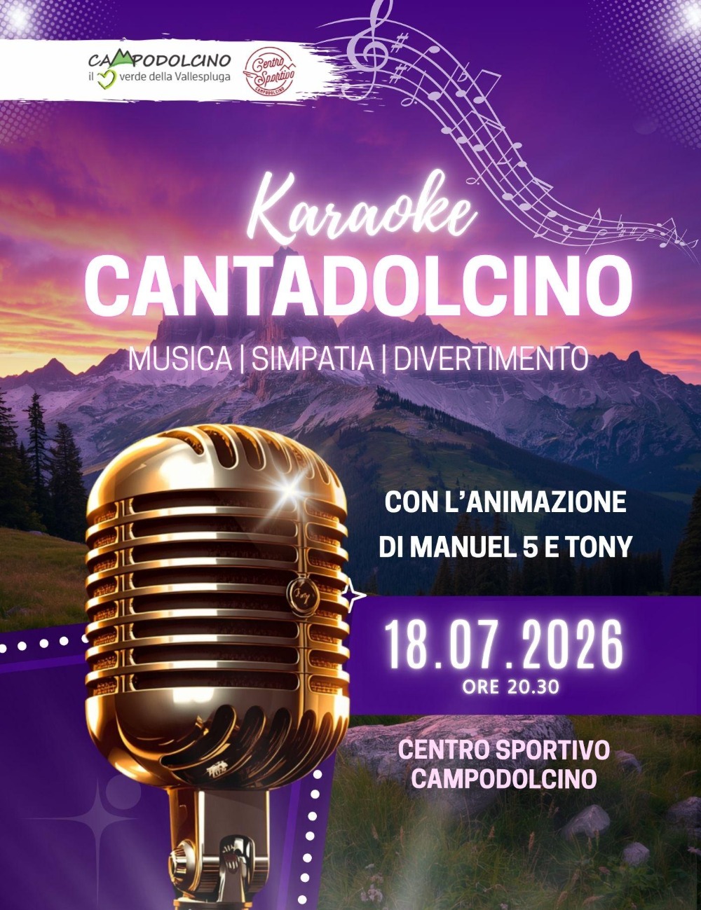 Immagine Evento Karaoke Cantadolcino | Calendario Valtellinese