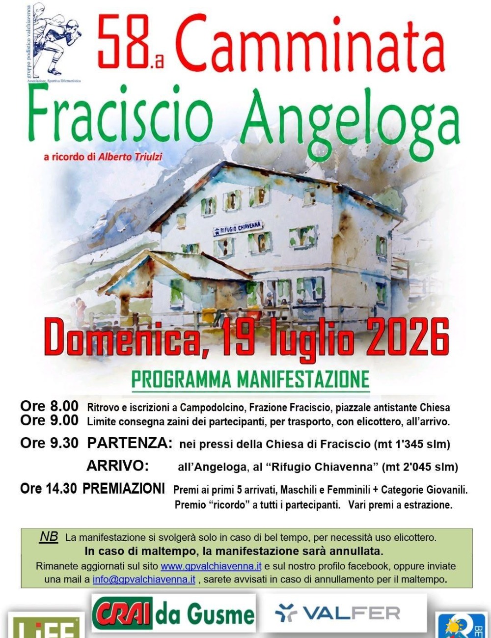 Immagine Evento 58ª Camminata Fraciscio Angeloga | Calendario Valtellinese