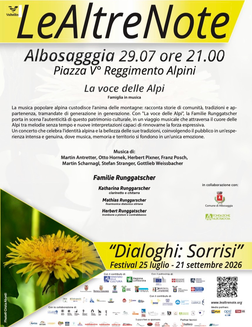 Immagine Evento Festival Le Altre Note 2026 — Dialoghi: Sorrisi La voce delle Alpi Katharina, Mathias e Herbert Runggatscher | Calendario Valtellinese