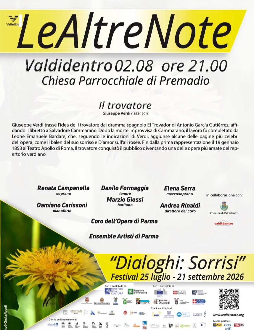 Immagine Evento Festival Le Altre Note 2026 — Dialoghi: Sorrisi Il trovatore Coro dell'Opera di Parma, Ensemble Artisti di Parma | Calendario Valtellinese
