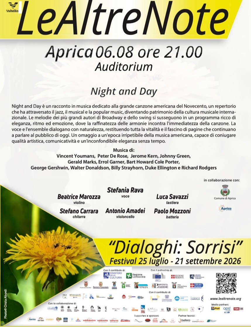 Immagine Evento Festival Le Altre Note 2026 — Dialoghi: Sorrisi Night and Day Stefania Rava e ensemble | Calendario Valtellinese
