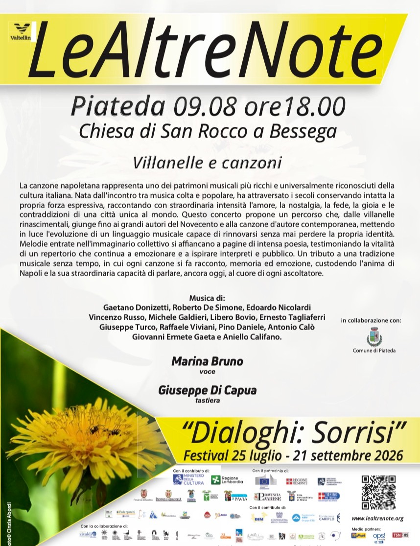 Immagine Evento Festival Le Altre Note 2026 — Dialoghi: Sorrisi Villanelle e canzoni Marina Bruno, Giuseppe Di Capua | Calendario Valtellinese