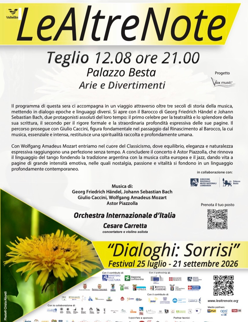 Immagine Evento Festival Le Altre Note 2026 — Dialoghi: Sorrisi Arie e divertimenti Orchestra Internazionale d'Italia — Cesare Carretta | Calendario Valtellinese
