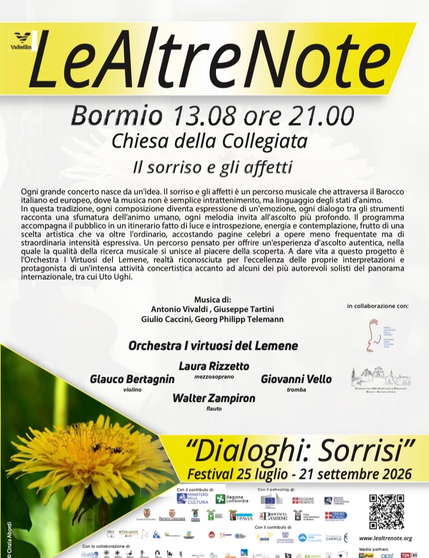 Immagine Evento Festival Le Altre Note 2026 — Dialoghi: Sorrisi Il sorriso e gli affetti Orchestra I Virtuosi del Lemene | Calendario Valtellinese