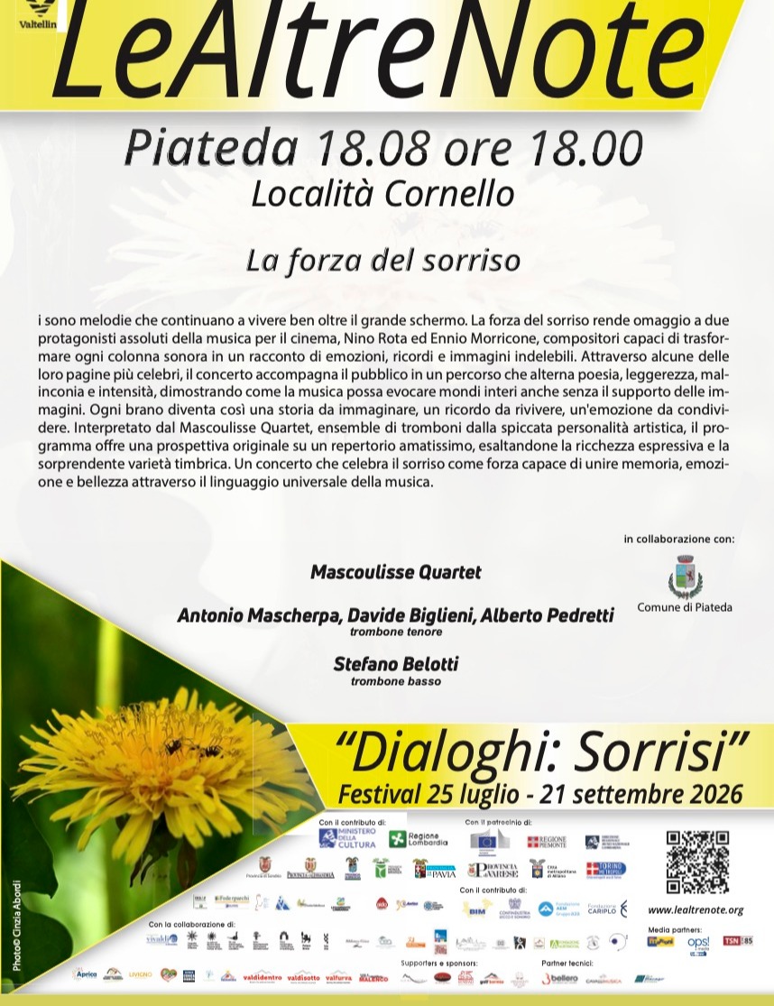 Immagine Evento Festival Le Altre Note 2026 — Dialoghi: Sorrisi La forza del sorriso Mascoulisse Quartet | Calendario Valtellinese