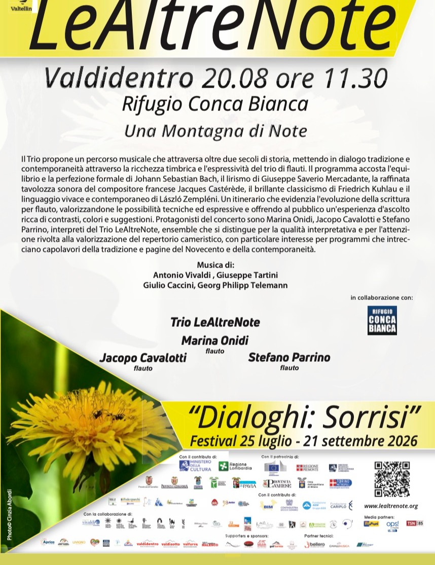 Immagine Evento Festival Le Altre Note 2026 — Dialoghi: Sorrisi Una montagna di note Trio Lealtrenote | Calendario Valtellinese
