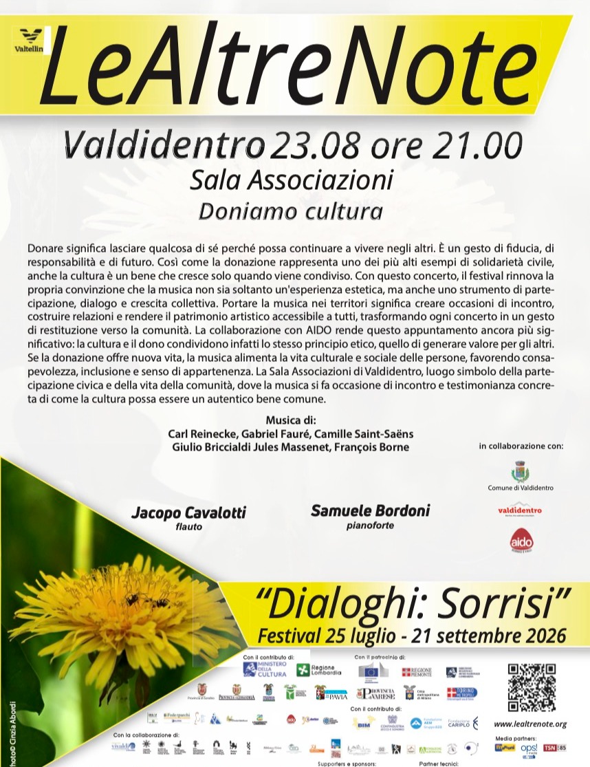 Immagine Evento Festival Le Altre Note 2026 — Dialoghi: Sorrisi Doniamo cultura Jacopo Cavalotti, Samuele Bordoni | Calendario Valtellinese