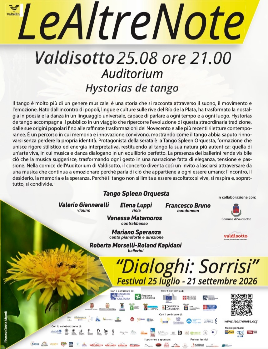 Immagine Evento Festival Le Altre Note 2026 — Dialoghi: Sorrisi Hystorias de tango Tango Spleen Orquesta — Mariano Speranza | Calendario Valtellinese