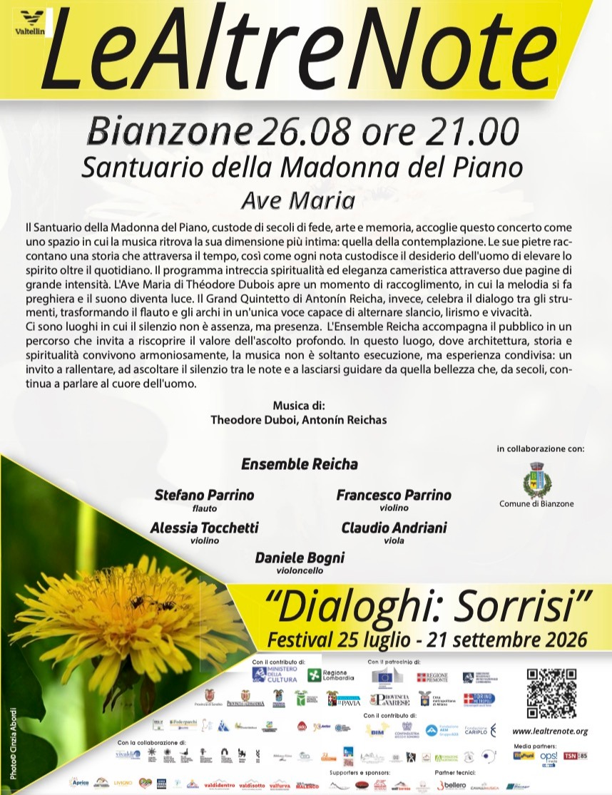 Immagine Evento Festival Le Altre Note 2026 — Dialoghi: Sorrisi Ave Maria Ensemble Reicha | Calendario Valtellinese