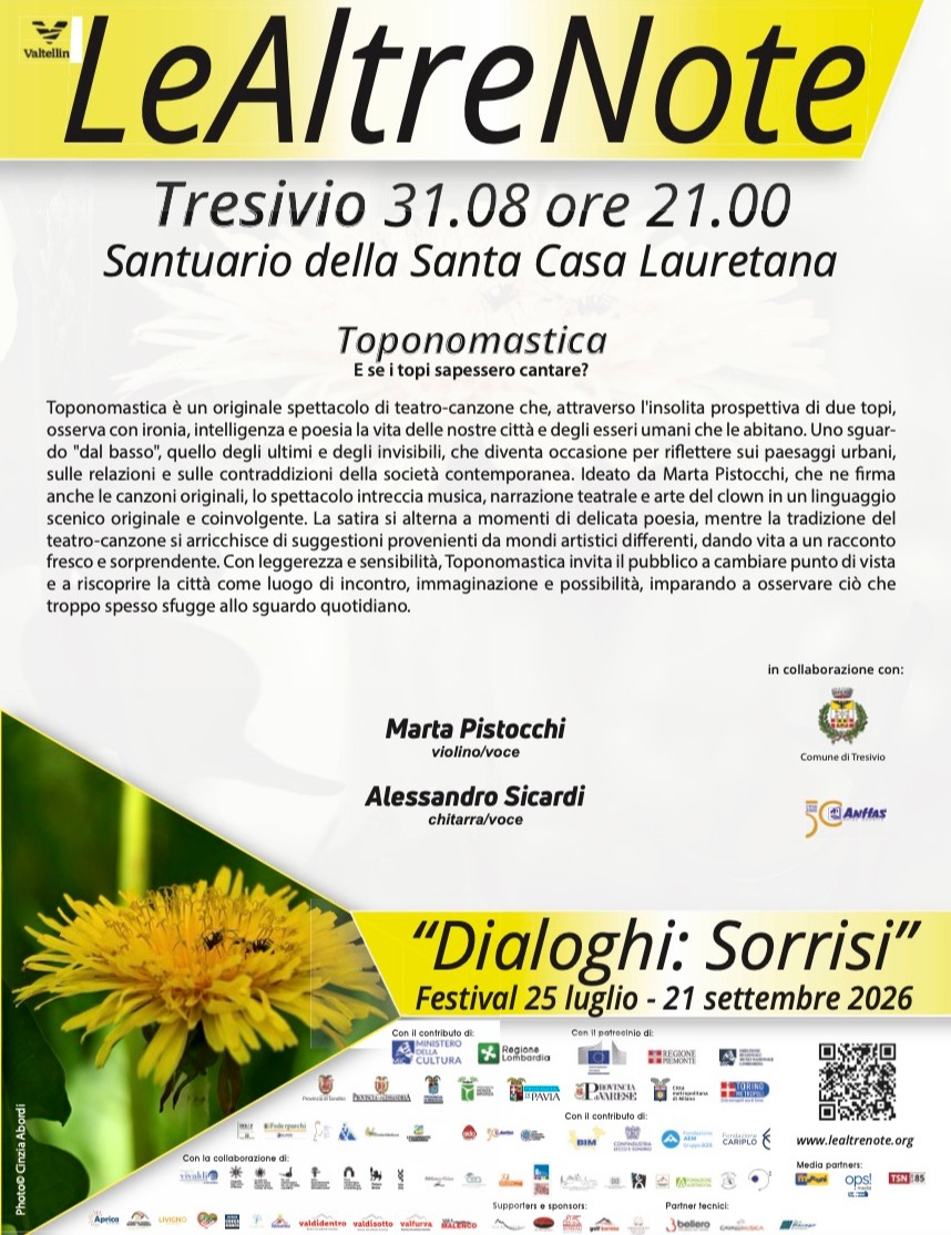 Immagine Evento Festival Le Altre Note 2026 — Dialoghi: Sorrisi Toponomastica Marta Pistocchi, Alessandro Sicardi | Calendario Valtellinese