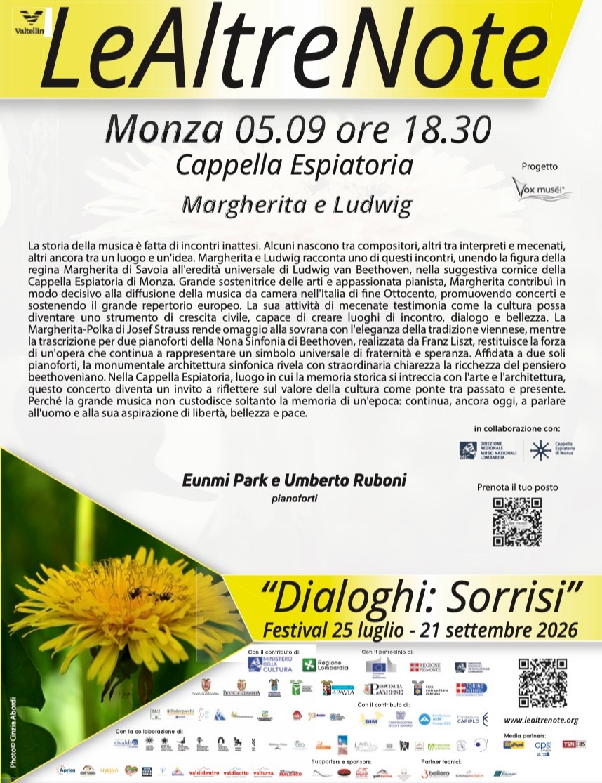 Immagine Evento Festival Le Altre Note 2026 — Dialoghi: Sorrisi Margherita e Ludwig Eunmi Park, Umberto Ruboni | Calendario Valtellinese