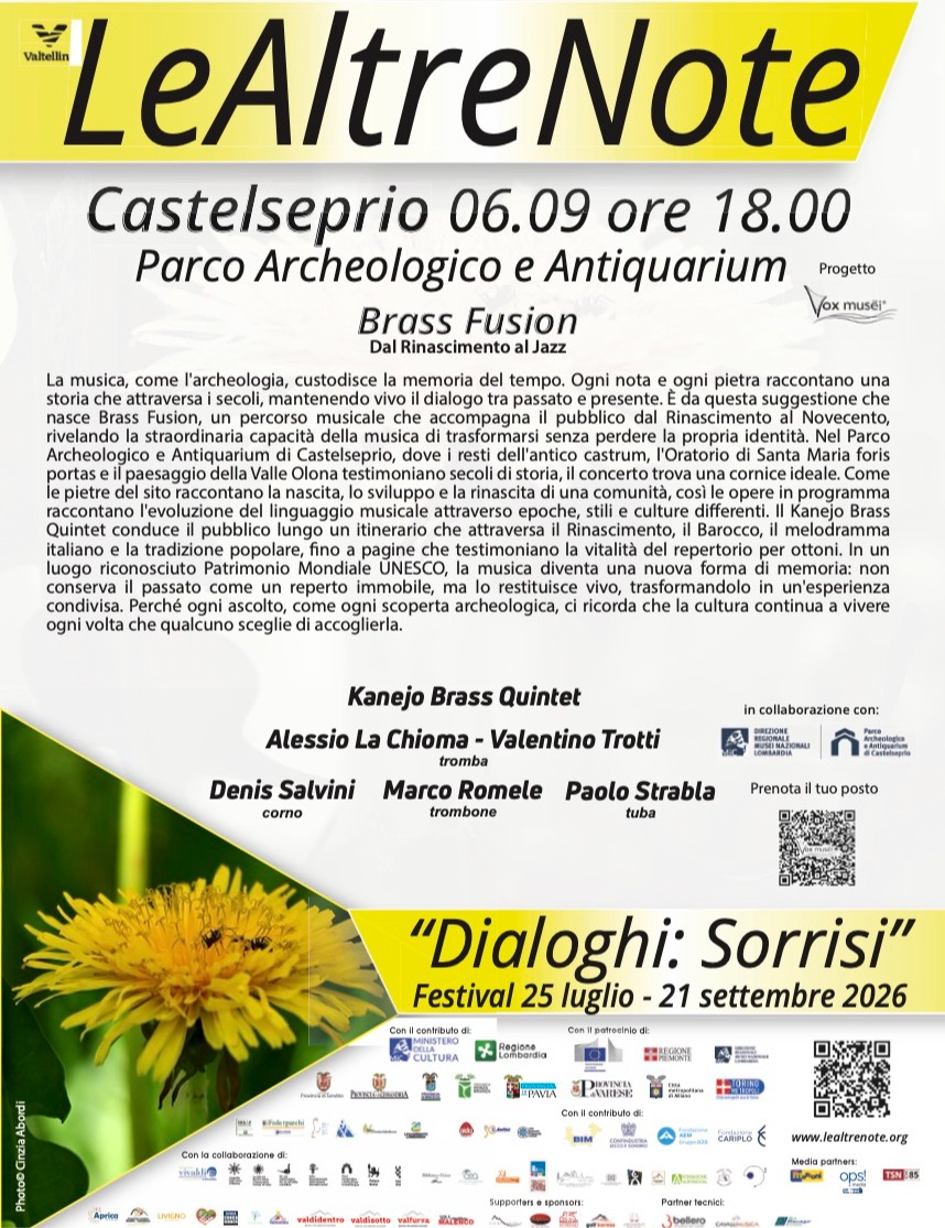 Immagine Evento Festival Le Altre Note 2026 — Dialoghi: Sorrisi Brass Fusion. Dal Rinascimento al Jazz Kanejo Brass Quintet | Calendario Valtellinese