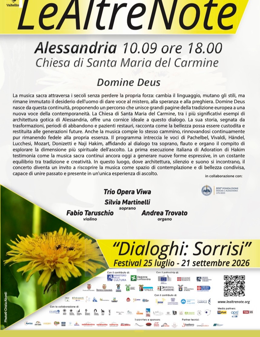 Immagine Evento Festival Le Altre Note 2026 — Dialoghi: Sorrisi Domine Deus Trio Opera Viwa | Calendario Valtellinese