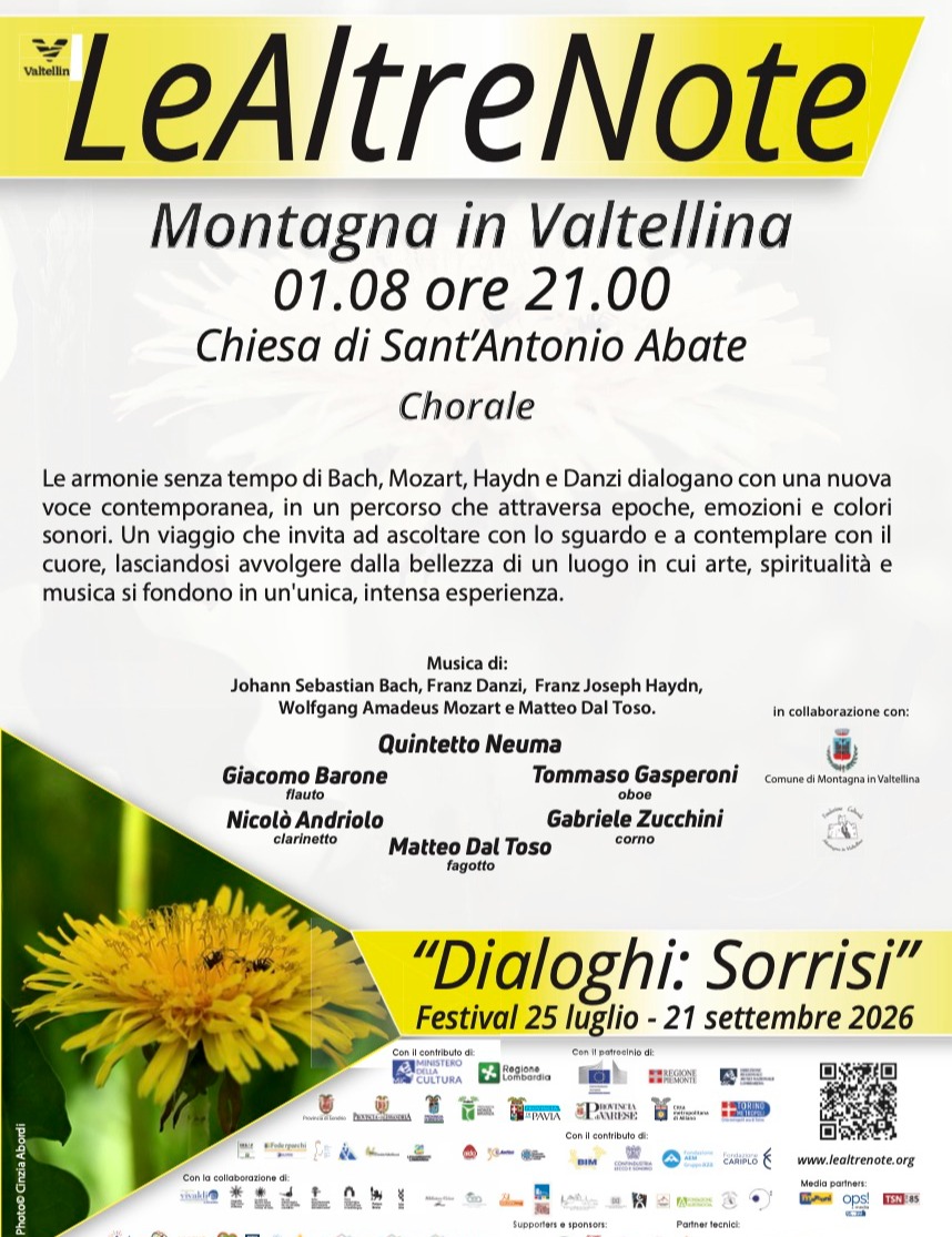 Immagine Evento Festival Le Altre Note 2026 — Dialoghi: Sorrisi Chorale Quintetto Neuma | Calendario Valtellinese