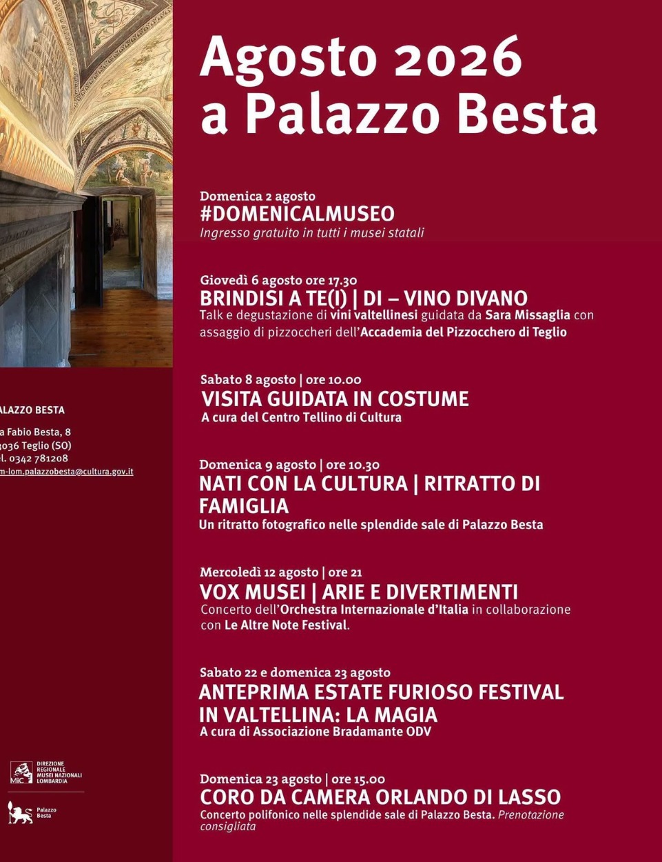 Immagine Evento Agosto 2026 a Palazzo Besta | Calendario Valtellinese