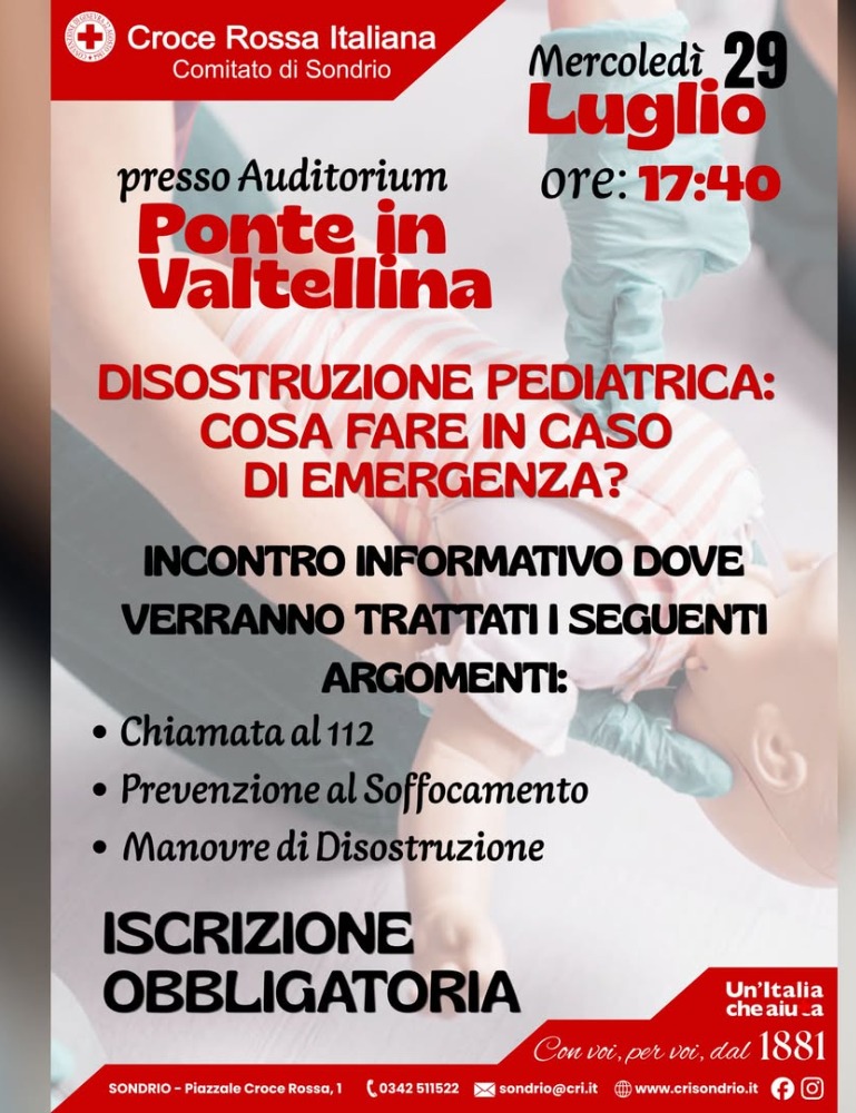 Immagine Evento Disostruzione pediatrica: cosa fare in caso di emergenza | Calendario Valtellinese