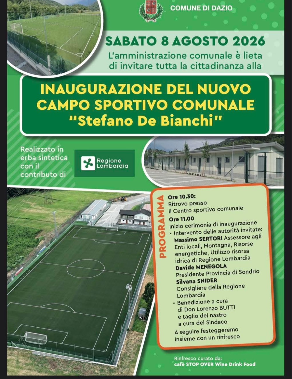 Immagine Evento Inaugurazione del nuovo campo sportivo comunale Stefano De Bianchi | Calendario Valtellinese
