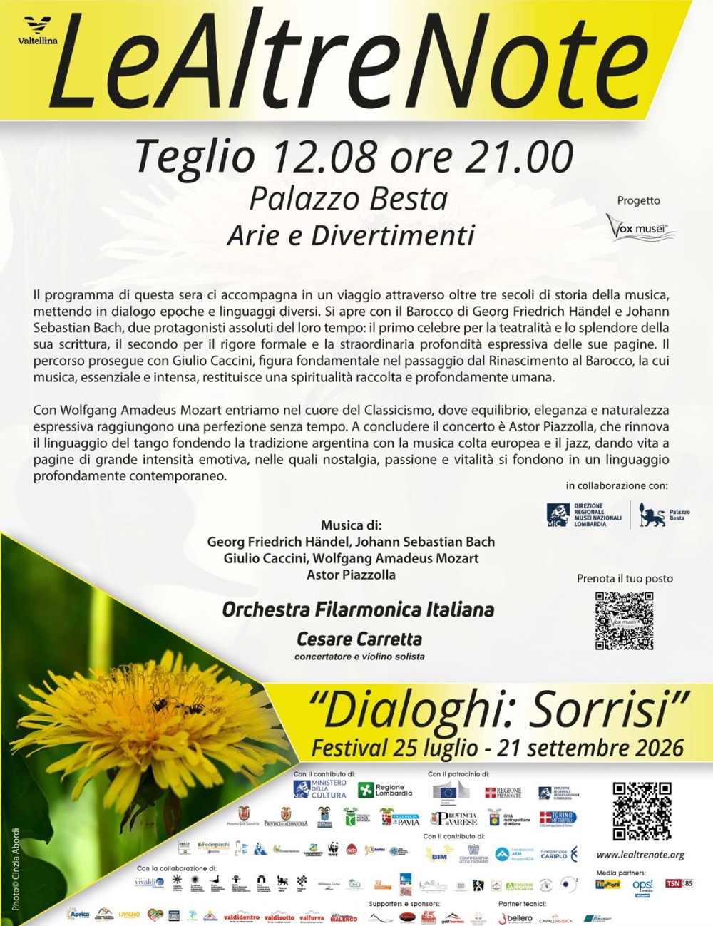 Immagine Evento Festival Le Altre Note 2026 — Dialoghi: Sorrisi Arie e divertimenti Orchestra Filarmonica Italiana  — Cesare Carretta | Calendario Valtellinese