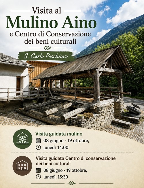 Immagine Evento Visita al Mulino Aino e Centro di Conservazione dei beni culturali | Calendario Valtellinese