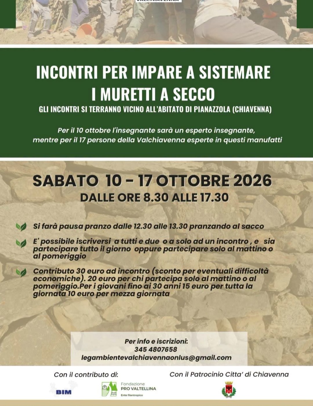 Immagine Evento Incontri per imparare a sistemare i muretti a secco | Calendario Valtellinese
