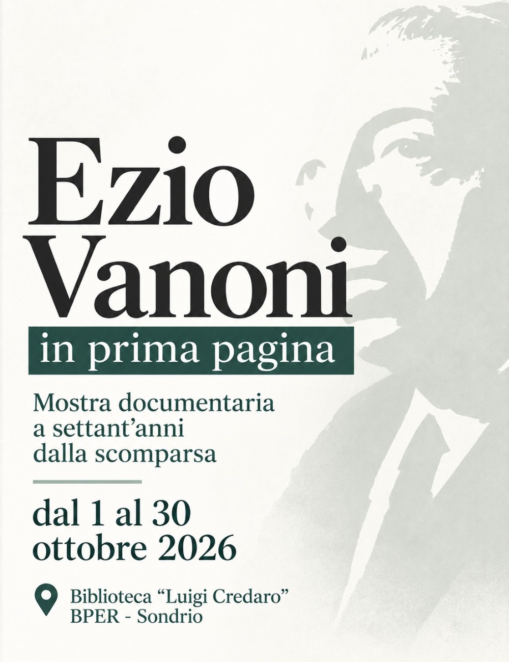 Immagine Evento Ezio Vanoni in prima pagina | Calendario Valtellinese