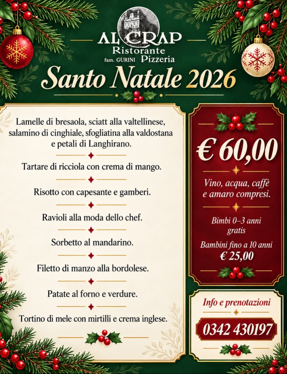 Immagine Evento Pranzo di Natale 2026 Al Crap | Calendario Valtellinese