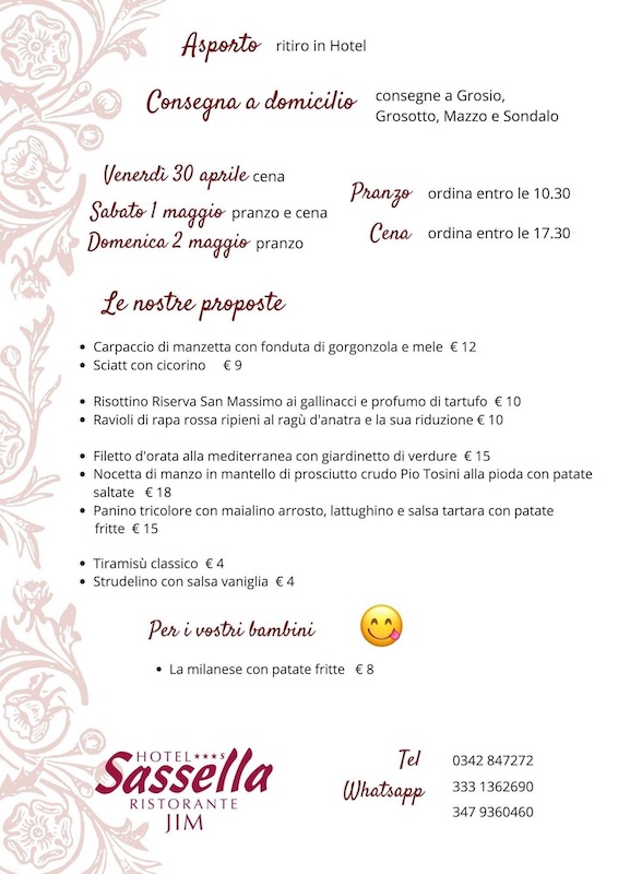 Menu Hotel Sassella Ristorante Jim | Blog di Valendario Valtellinese